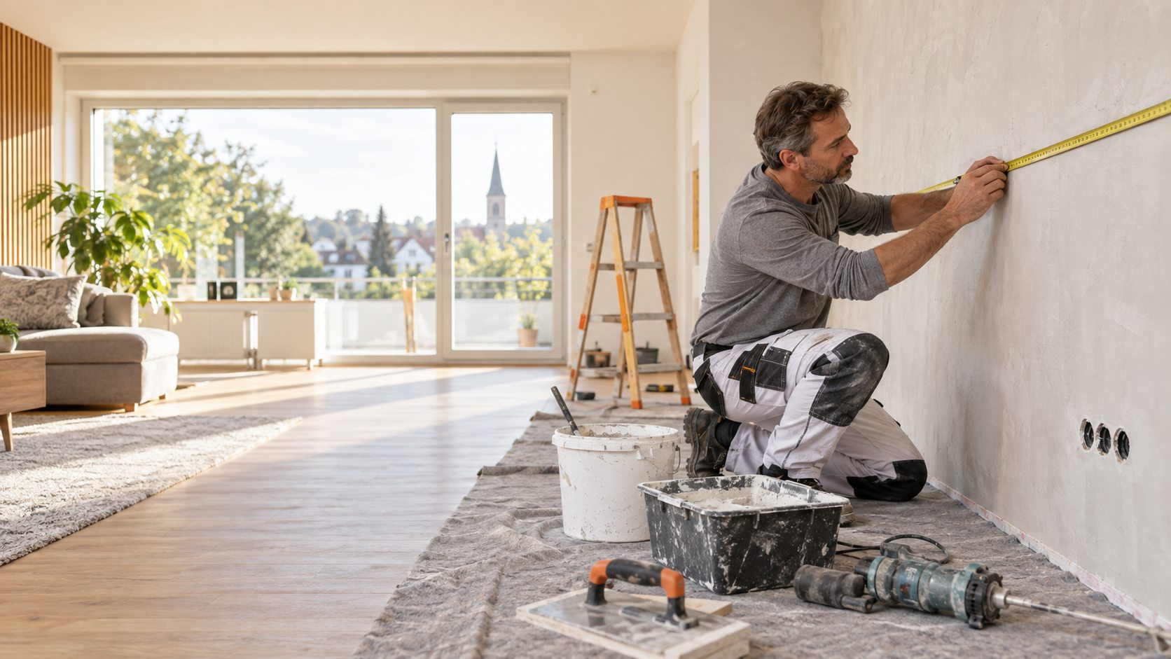 Handwerker bei einer sorgfältigen Innenrenovierung
