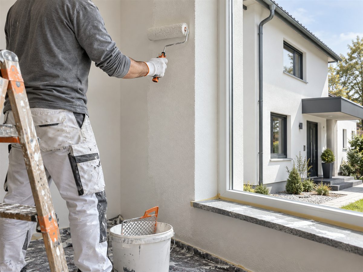 Malerarbeiten im Innenraum und gepflegte Hausfassade